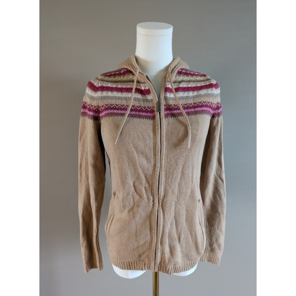 Y2K Eddie Bauer Angora Rabbit Full Zip Hooded Knit Fair Isle Jacket Medium